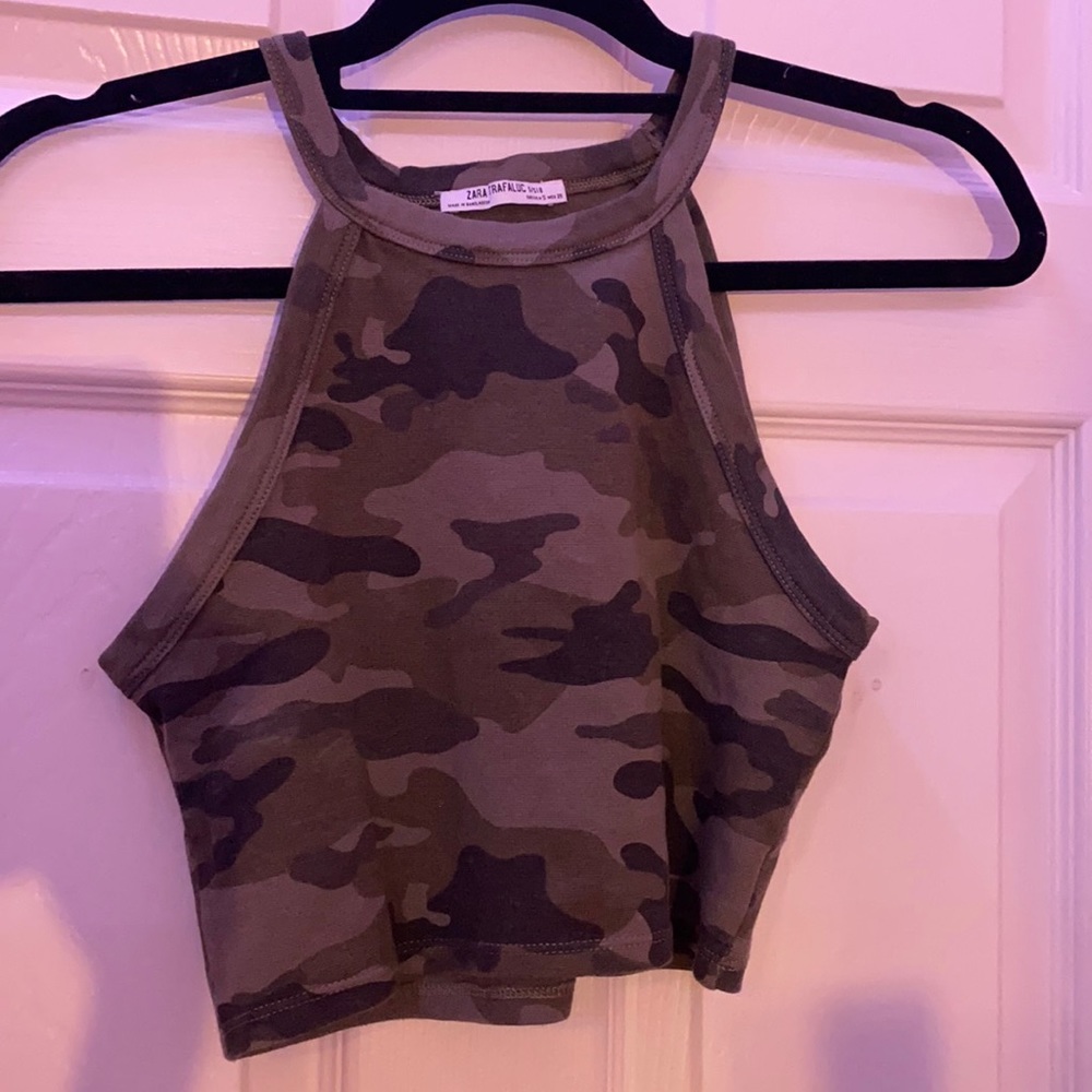 Zara, small, camo cropped tank